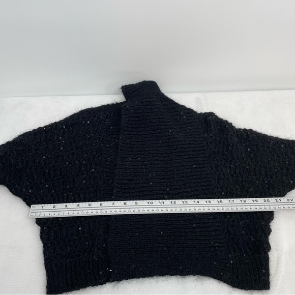 EXPRESS  Women's Black Sequins Crop Open Front Knit Wool Blend Cardigan Size S - Picture 8 of 9